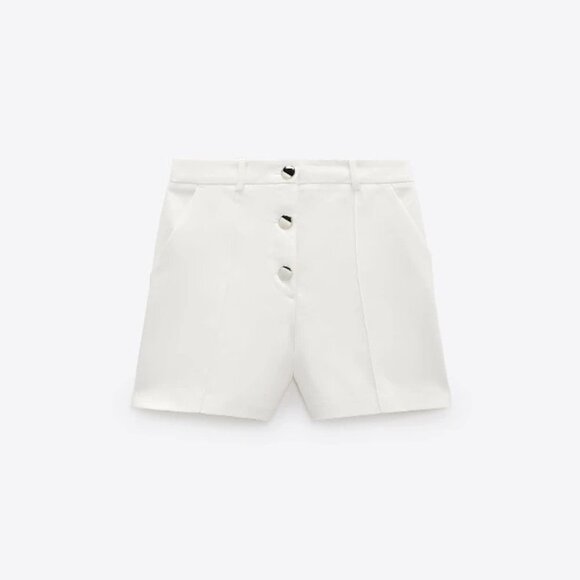 NWT Zara off-white ivory high waisted buttoned front tailored Bermuda shorts, L - Picture 5 of 11